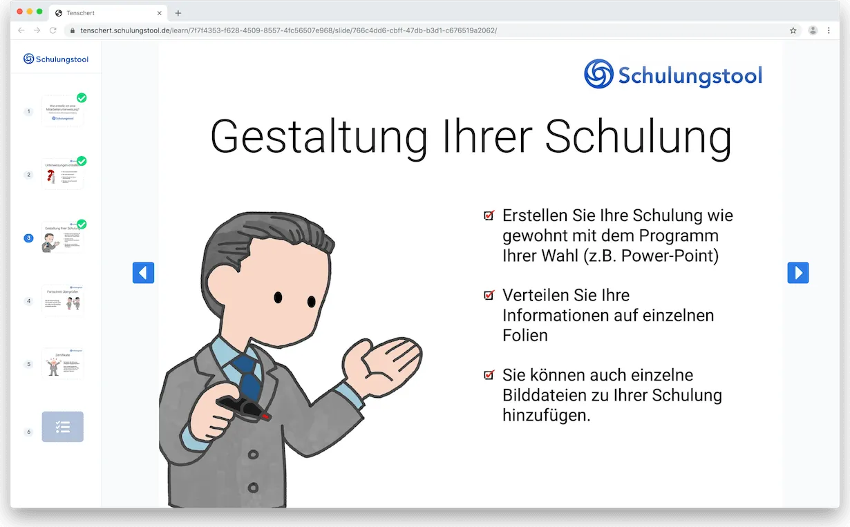 Kursteilnahme in Schulungstool durchführen – kurzes Demo-Video ansehen