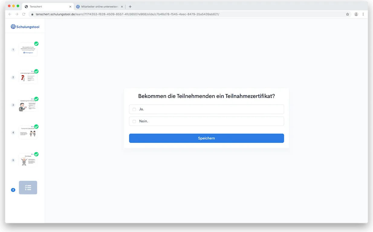 Quizfragen beantworten mit Schulungstool