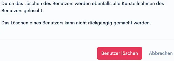 Bestätigungsdialog zum Löschen eines Benutzers mit Warnhinweis und rotem Button ‘Benutzer löschen’