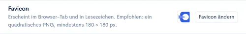 Bereich ‘Favicon’ der Design-Einstellungen mit hinterlegtem Favicon und Button ‘Favicon ändern’