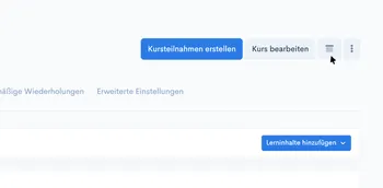Kurs-Detailseite mit Buttons ‘Kursteilnahmen erstellen’, ‘Kurs bearbeiten’ und Archiv-Symbol