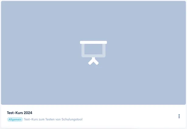 Kurskarte ‘Test-Kurs 2024’ mit zugewiesenem Kategorie-Badge ‘Allgemein’
