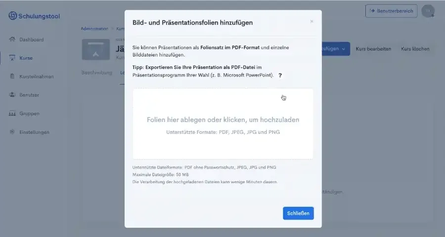 Animation: Lerninhalt zu einem Kurs hinzufügen