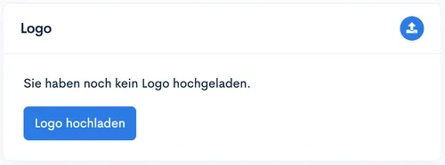 Bereich ‘Logo’ mit Hinweis ‘Sie haben noch kein Logo hochgeladen’ und Button ‘Logo hochladen’