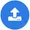 Runder blauer Button mit Upload-Symbol zum Hochladen einer Datei