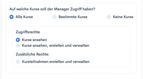 Option ‘Alle Kurse’ ausgewählt mit Zugriffsrecht ‘Kurse ansehen’