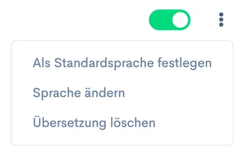 Kontextmenü mit Optionen ‘Als Standardsprache festlegen’, ‘Sprache ändern’ und ‘Übersetzung löschen’