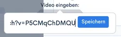 Eingabefeld „Video eingeben“ mit eingetragener YouTube-URL und Button „Speichern“