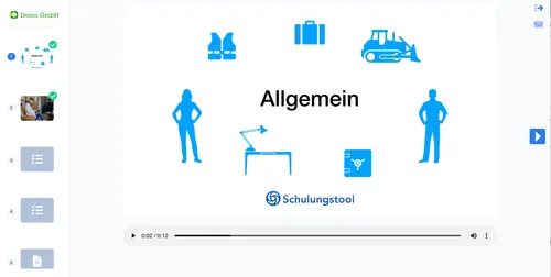 Kursfolie ‘Allgemein’ in der Kursansicht mit darunter eingebundenem Audioplayer für das Voice-Over