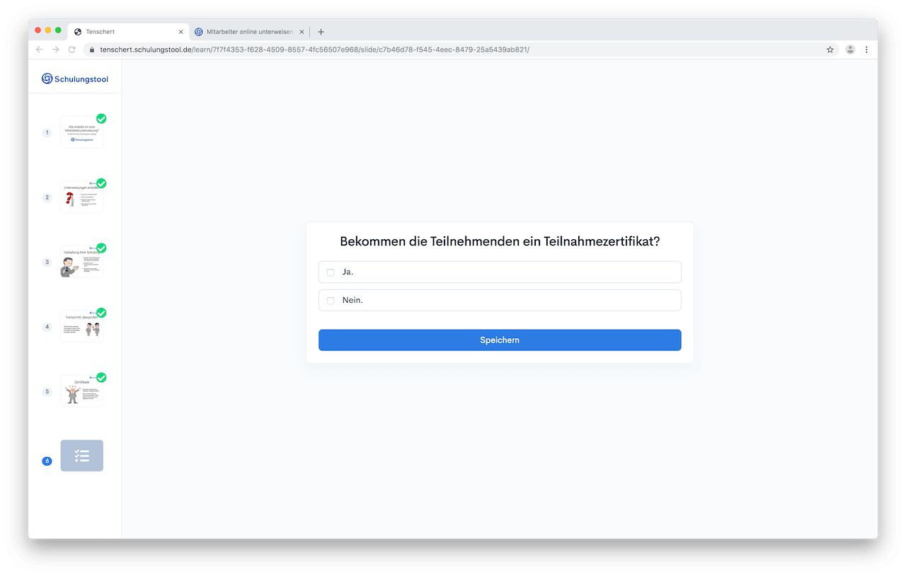 Quizfragen beantworten mit Schulungstool